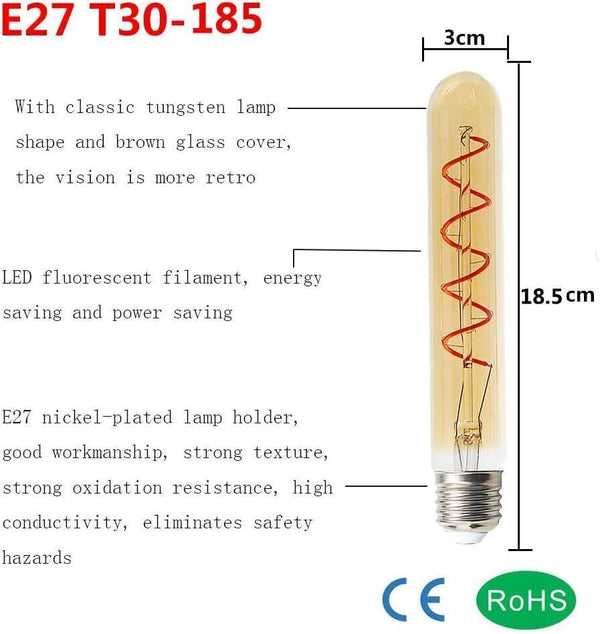 BANGSHUO Pack of 2 E27 T30 LED Edison Vintage Filament Bulbs