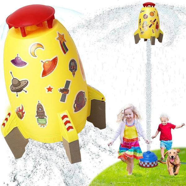 wgde toy Rocket Toy Sprinkler, Outdoor Yard Water Pressure Control, Yellow