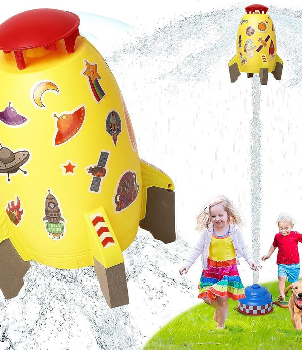 wgde toy Rocket Toy Sprinkler, Outdoor Yard Water Pressure Control, Yellow