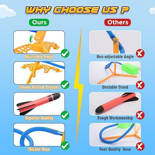 Power Launcher Rocket Toy with 3 Rockets for Kids Outdoor Fun