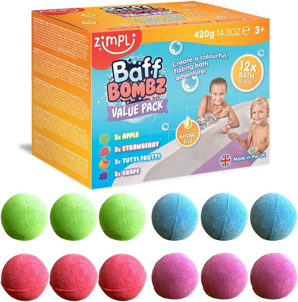 Zimpli Kids 12x Baff Bombz Value Pack - Gelli, Slime & Crackle Bath Toys