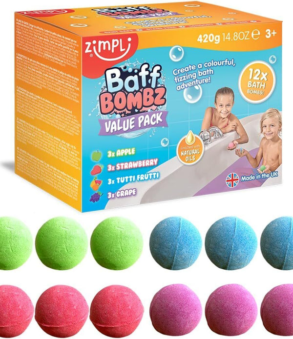 Zimpli Kids 12x Baff Bombz Value Pack - Gelli, Slime & Crackle Bath Toys