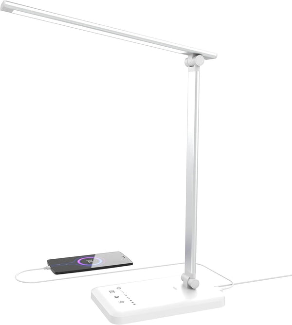 Aogled Desk Lamp White, Dimmable USB Charging, 5 Color Modes, Touch