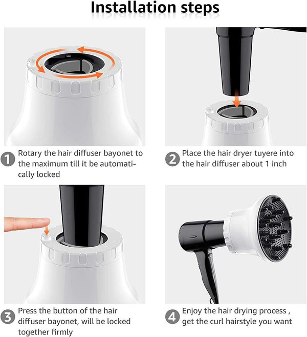Universal Hair Diffuser Attachment, Adjustable Nozzle for Curly Hair, Fits Most