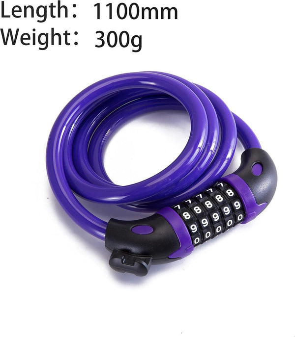 5 Digit Combination Bike Cable Locks Chain Anti-Theft Bike Lock, Purple