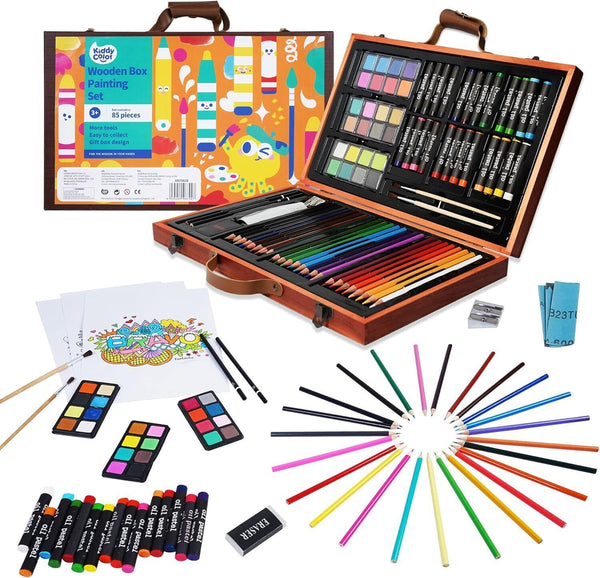 Wooden Art Set - (80 Piece) Deluxe Junior Art Creativity Set Box for Colouring,