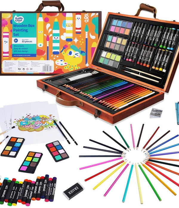 Wooden Art Set - (80 Piece) Deluxe Junior Art Creativity Set Box for Colouring,