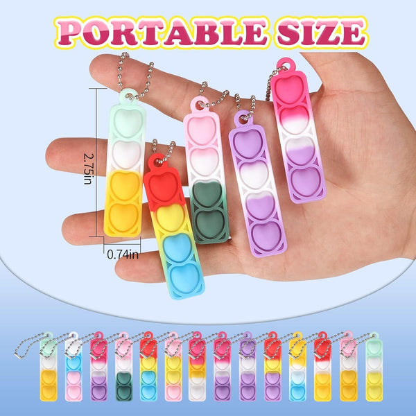 100 PCS Mini Pop Fidget Keyrings for Kids Heart Silicone Pop Keychain Party  