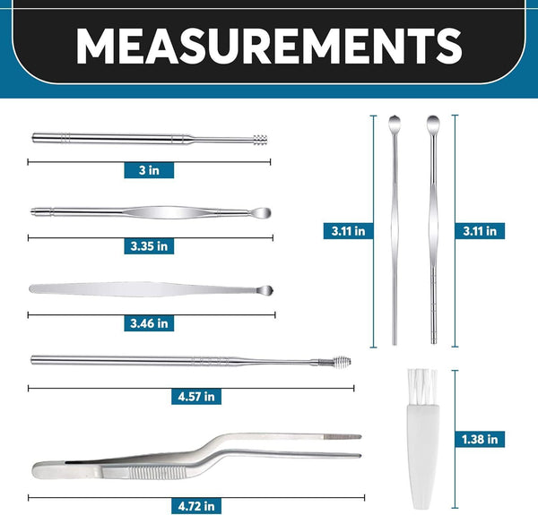 ZetZee Ear Wax Removal Kit - Set of 8 Stainless Steel Ear Cleaners