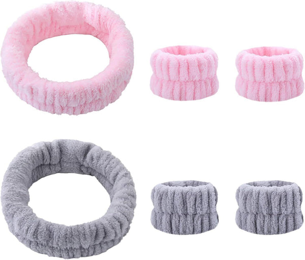 KEYRI Spa Headband Wrist Washband Set 6 Pcs Soft Spa Facial Makeup Headbands