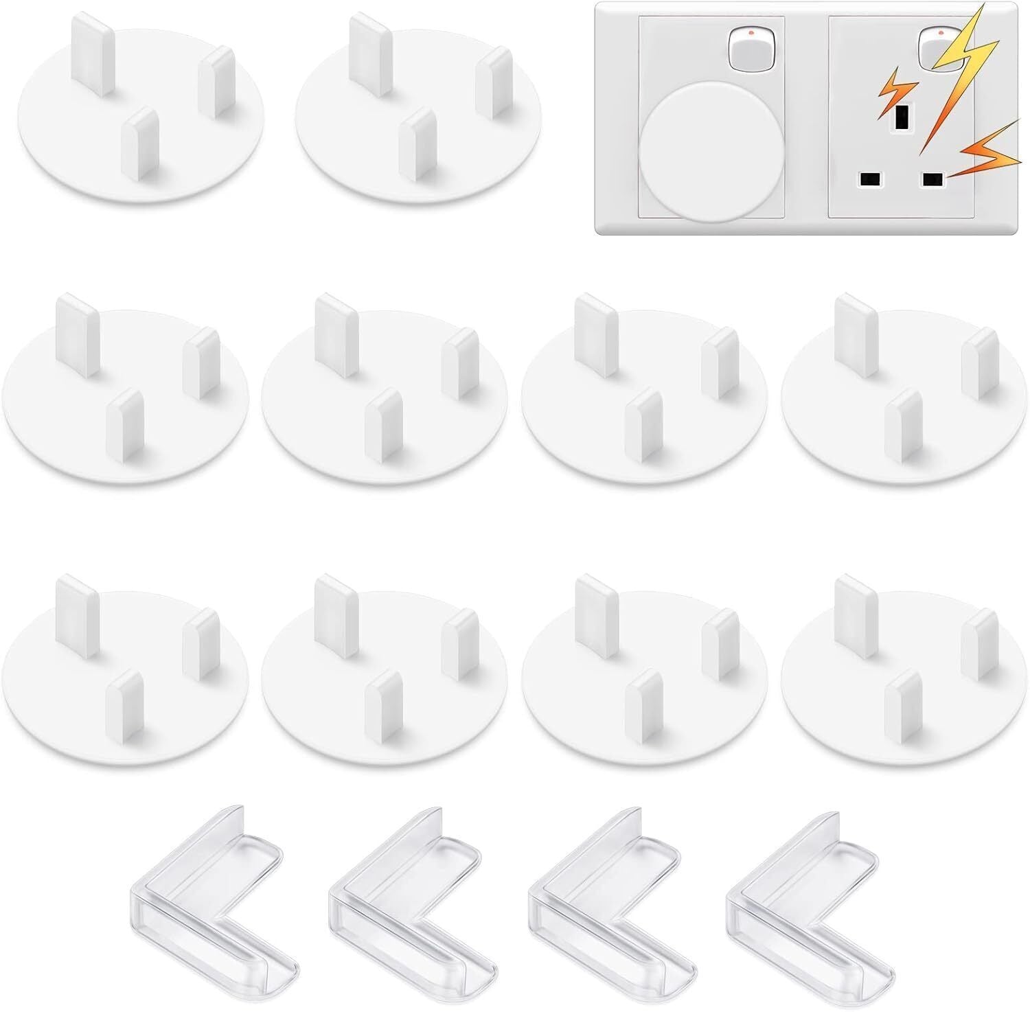 10 Plug Socket Covers UK + Corner Protectors  Child Safety Plugs