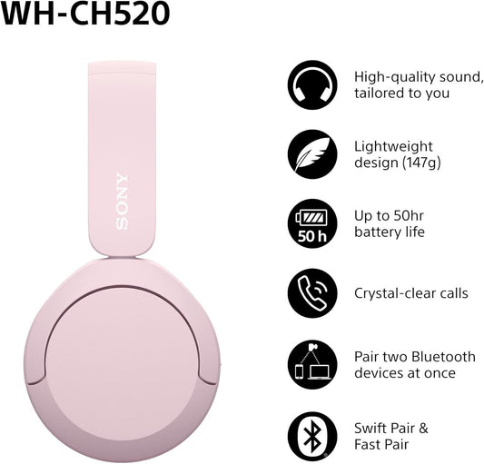 SONY WH-CH520P Wireless Bluetooth Headphones - Pink