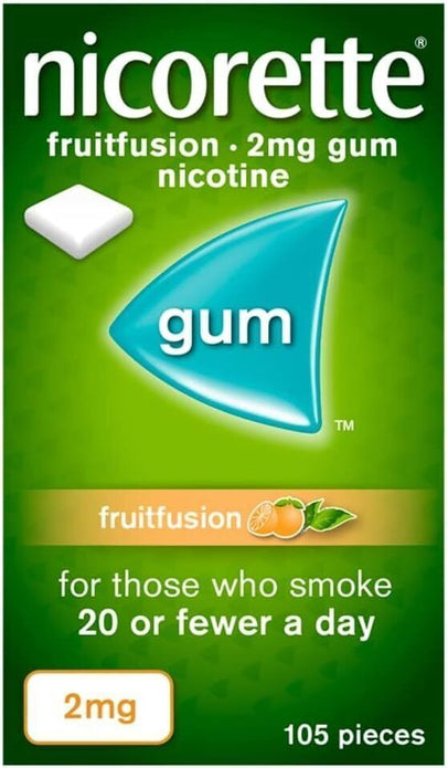 Nicorette Fruitfusion 2mg Sugar Free Nicotine Gum 105s Quit Smoking Aid