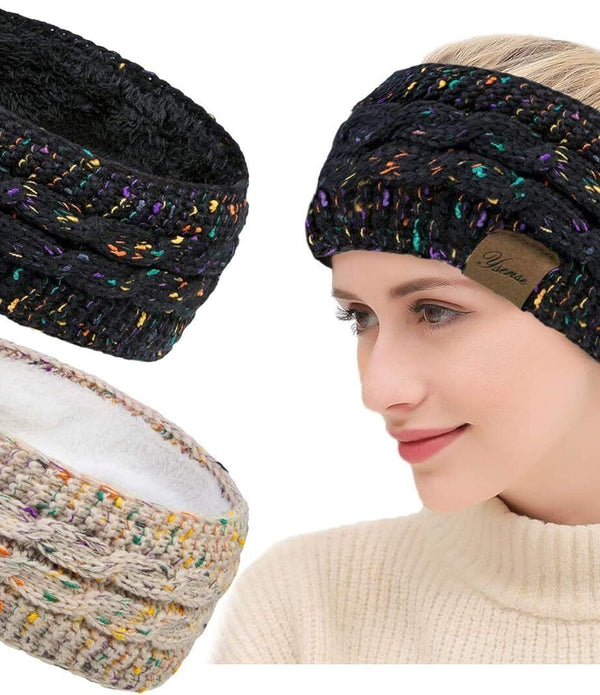 Womens Warm Knitted Ribbed Fleece Lined Winter Headband Headwrap Ear Warmer