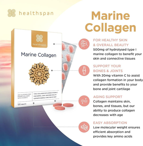 Healthspan Marine Collagen Tablets  500mg Hydrolysed Type I Marine Collagen