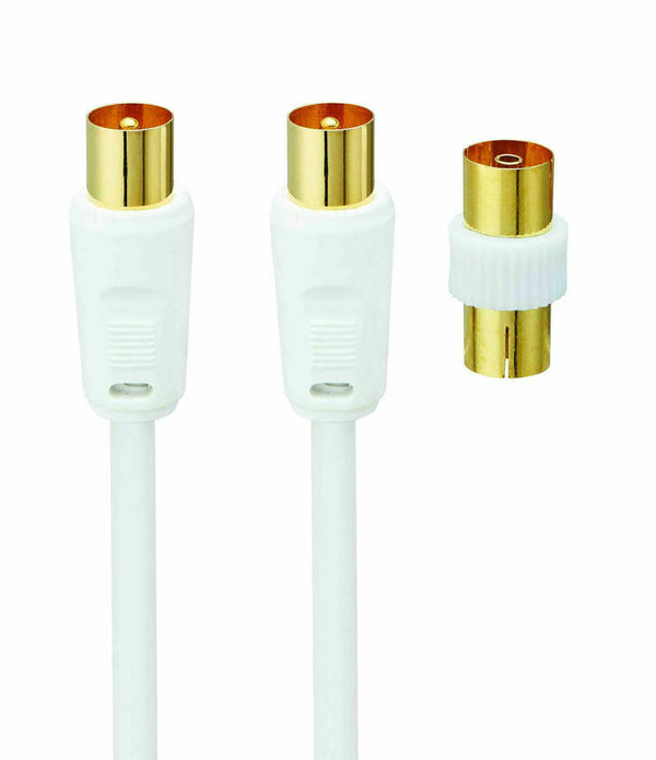 LOGIK L4AERA15 Aerial Cable & Adapter - 4 Metre, Protective Mesh Coating - White