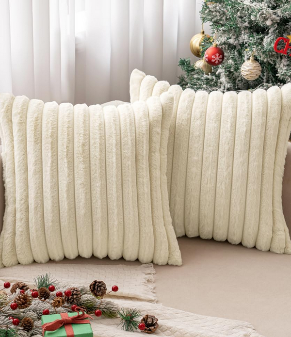 Red Christmas Cushion Covers, Plush Velvet Set of 2, Soft Comfy, 40x40cm