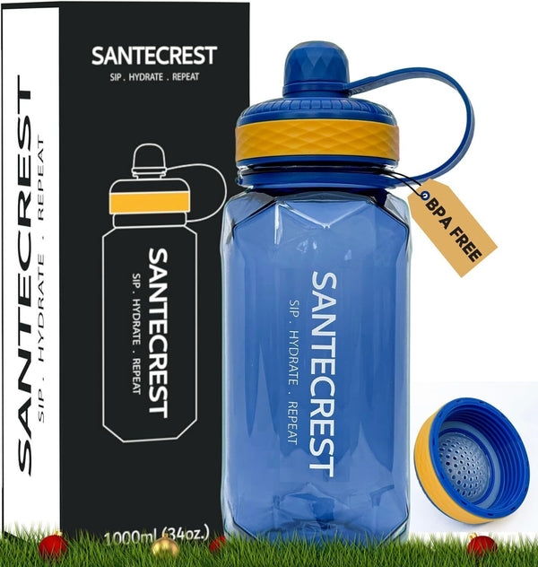 SanteCrest Water Bottle 1 Litre / 1000 mL BPA Free, Infusion, Durable Plastic