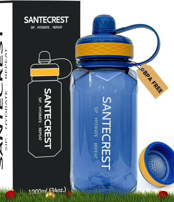 SanteCrest Water Bottle 1 Litre / 1000 mL BPA Free, Infusion, Durable Plastic