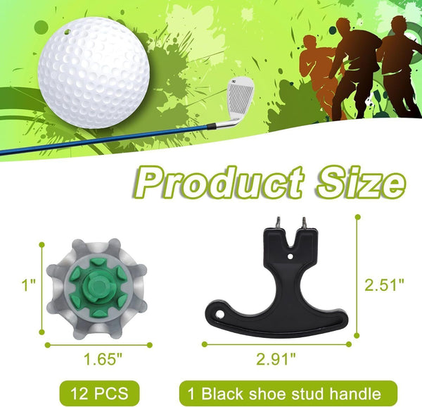 Golf Shoe Spikes 12pcs (Green), Replacement Kit for Traction & Comfort