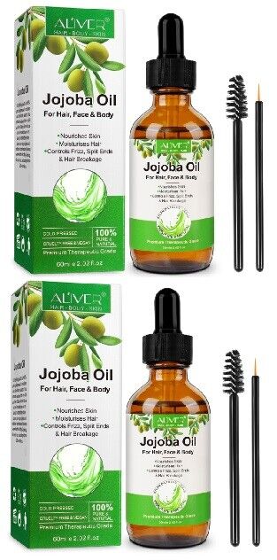 Organic 60ML-Jojoba Oil 100% Pure for Face, Nails, Natural Colorless - PACK OF 2