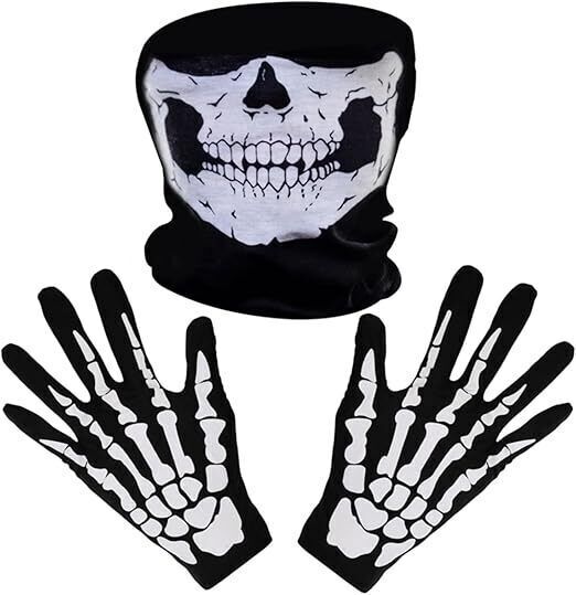 Tatuo Skeleton Gloves & Skull Mask, Ghost Bones for Halloween Costume Party