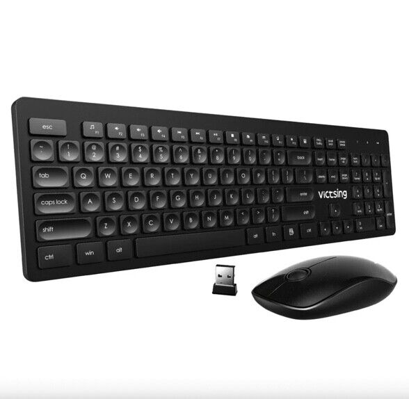Victsing Wireless Bluetooth Keyboard & Mouse Set Black - Long Range (10m) PC176 