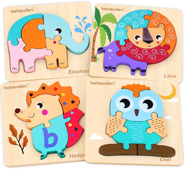 Beberolen Wooden Animal Jigsaw Puzzles  Montessori Toys for 1-3 Year Olds