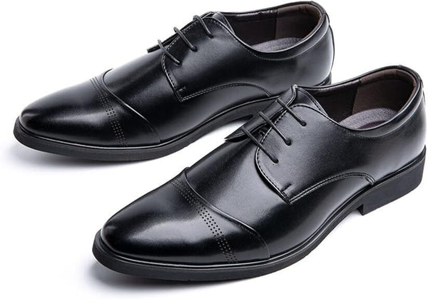 Men's Oxford Derby Shoes - Black Patent Leather, Size 7.5, Formal Business Lace-