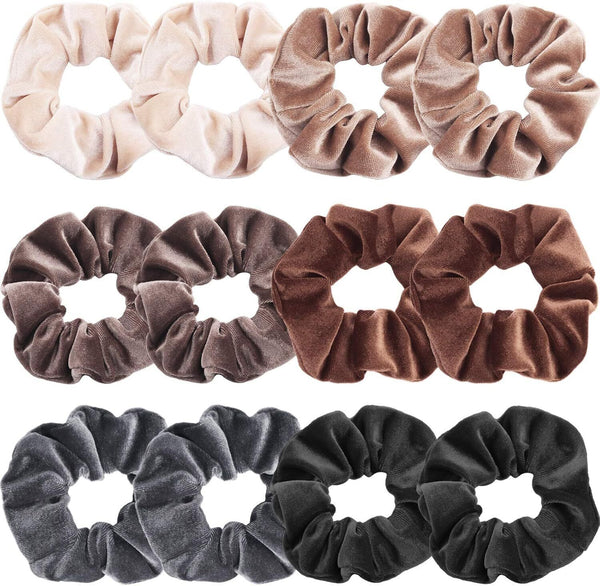 VENUSTE 12-Pack Velvet Scrunchies - Neutral Colors for Women’s Hair