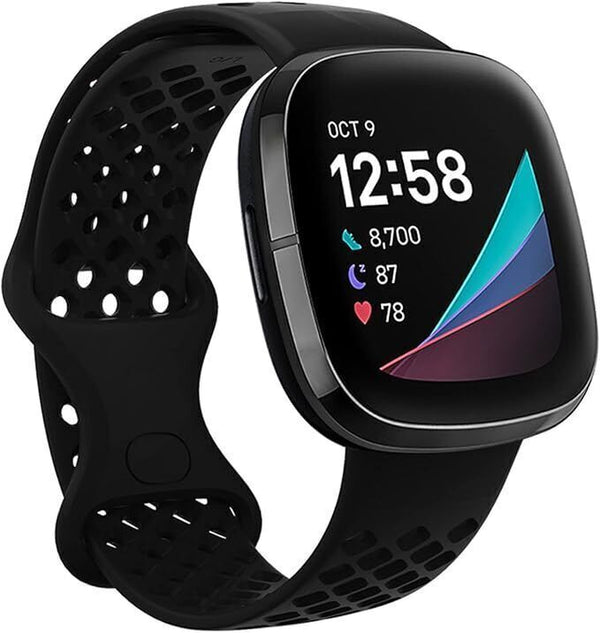 BELIYO Fitbit Versa 3/4 & Sense Silicone Sport Band, Large, Black