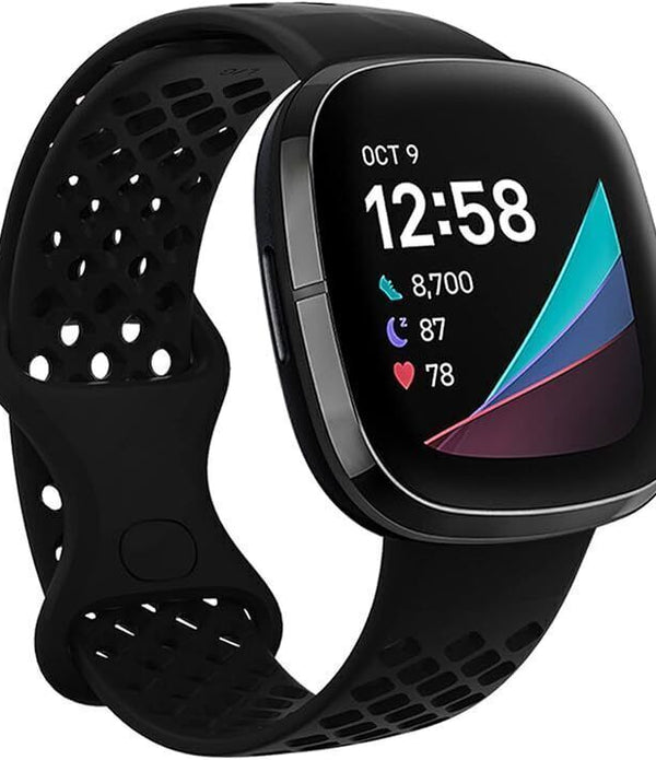 BELIYO Fitbit Versa 3/4 & Sense Silicone Sport Band, Large, Black