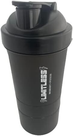 2 Pack Protein Shakers with Compartments for Sports & Fitness, Black