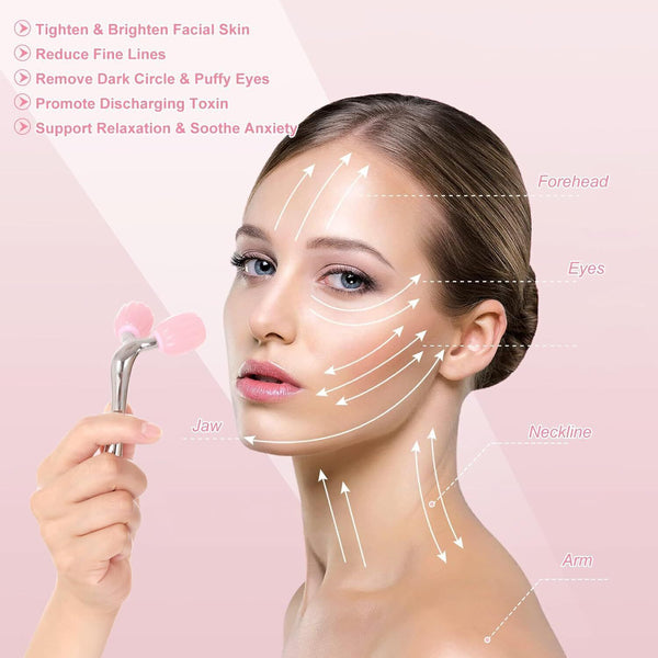 Azymi 3D Rose Quartz Roller & Gua Sha Set Eye Puffiness Face Lift