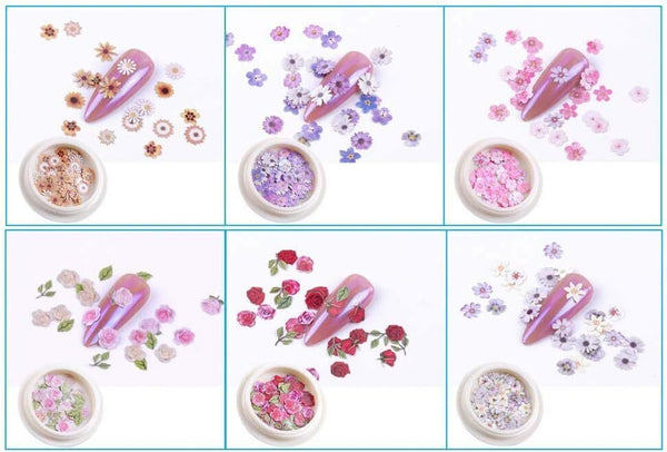 300 pcs Small Floral Flower Pattern Nail Decals 6 Boxes 3D Nail Art Supplies 