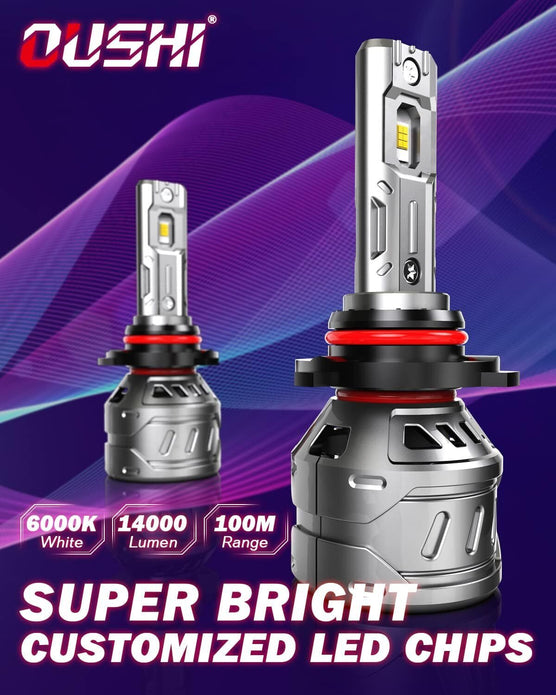 OUSHI 9005 HB3 LED Headlight Bulbs 14000LM 70W 6000K Xenon White Waterproof 2 PC