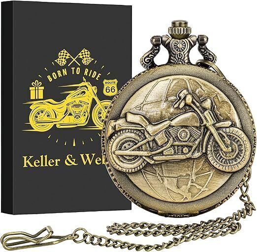 Keller & Weber Vintage Men's Quartz Pocket Watch with Chain - Gift Set