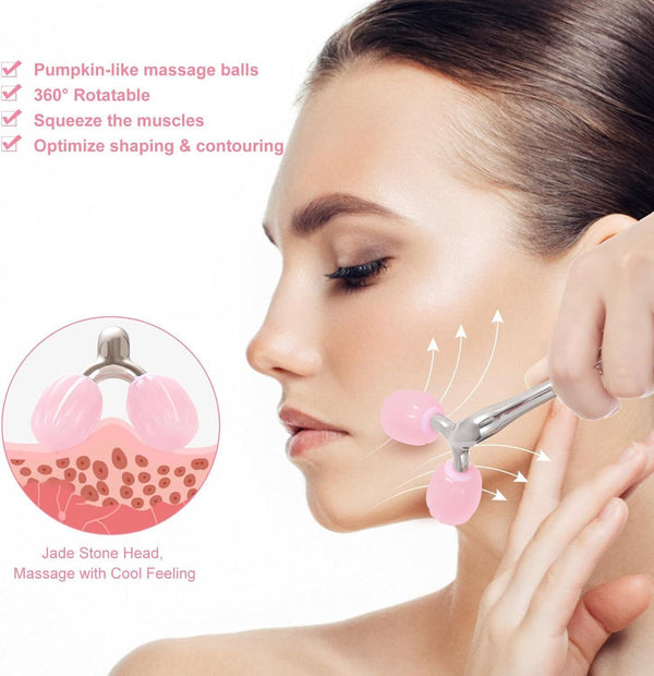 Azymi 3D Rose Quartz Roller & Gua Sha Set Eye Puffiness Face Lift