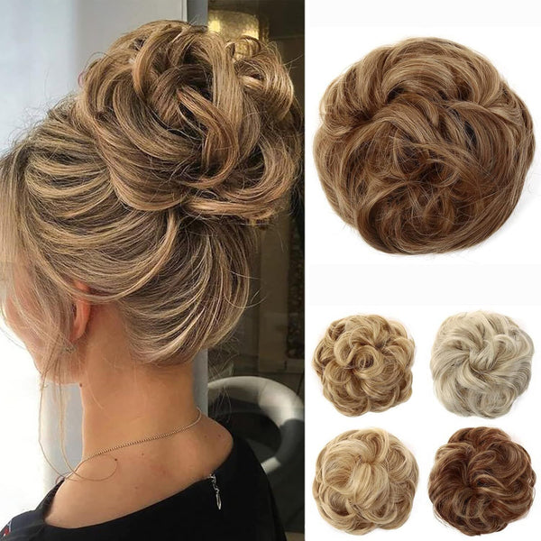 JJstar Messy Hair Bun Scrunchies - Brown & Blonde, Curly/Wavy Accessories