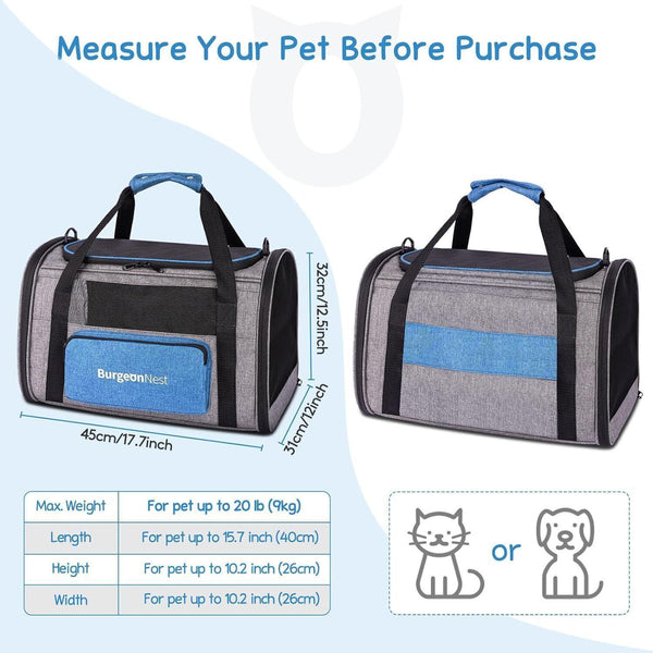 BurgeonNest Cat Carrier for Large Cats 20lbs & Small Dogs Travel