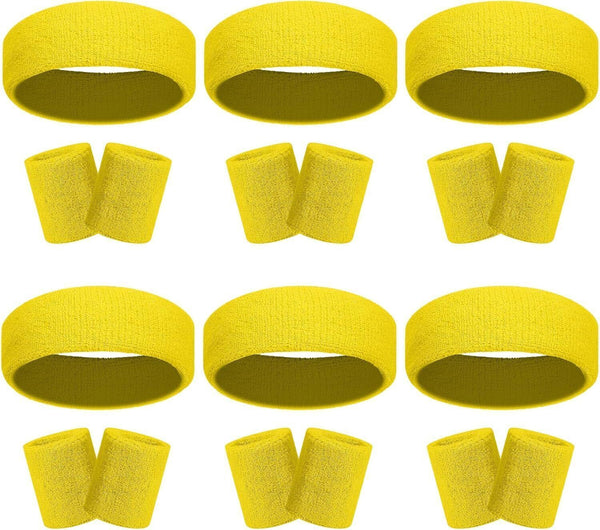 18pc Colorful Striped Sweatbands Headband & Wristband Set  Yellow