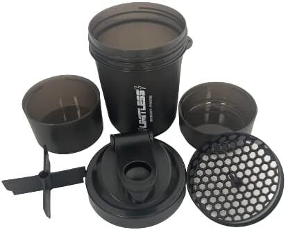 2 Pack Protein Shakers with Compartments for Sports & Fitness, Black