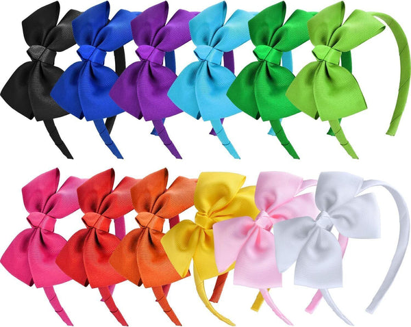 SIQUK 12-Pack Bow Headbands with Ribbon - Multicolor + Bag