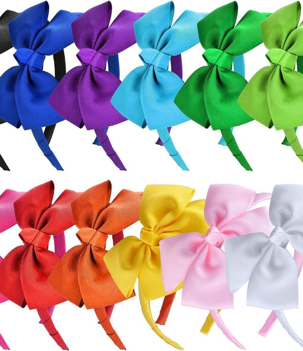 SIQUK 12-Pack Bow Headbands with Ribbon - Multicolor + Bag