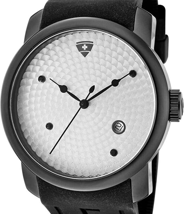 Swiss Legend: Men's Quartz Silver Dial Analogue Display Black Silicone Strap.