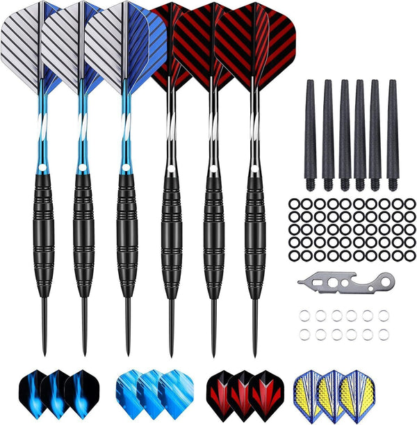 Sanfeng Steel Tip Darts Set - Black & Purple, 22-24g with Accessories