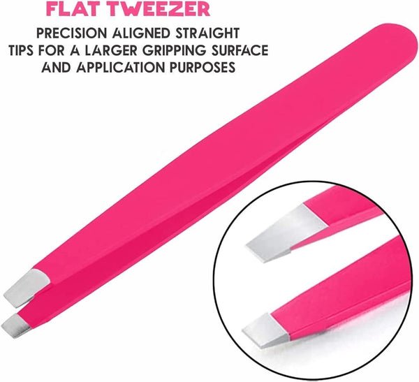 Stainless Steel Eyebrow Tweezers Set of 4 Precision Flat, Pointed & Slanted