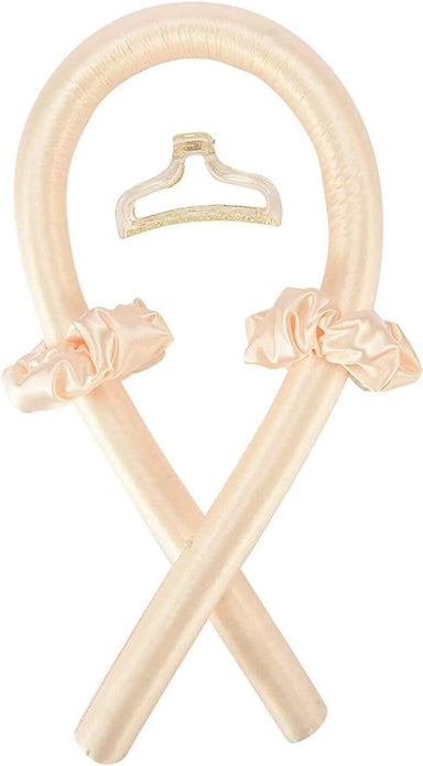 DIY Heatless Curling Rod Headband, Beige Silk Spiral Curlers for Long Hair