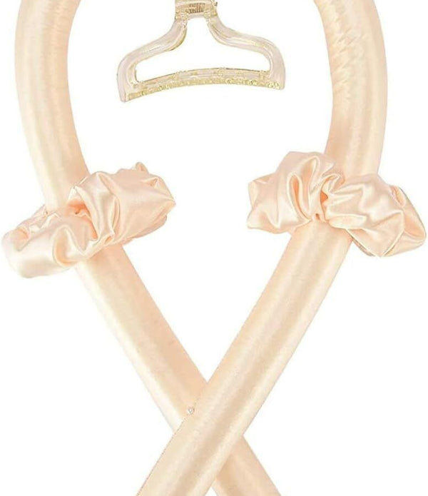 DIY Heatless Curling Rod Headband, Beige Silk Spiral Curlers for Long Hair