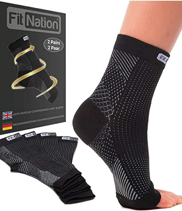 Fit Nation Plantar Fasciitis Support Socks - 2 Pairs in White L/XL